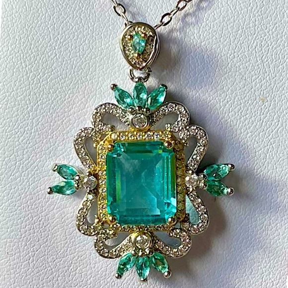 Blue Topaz Diamond Zircon Sterling Silver Statement Necklace - Picture 7 of 11